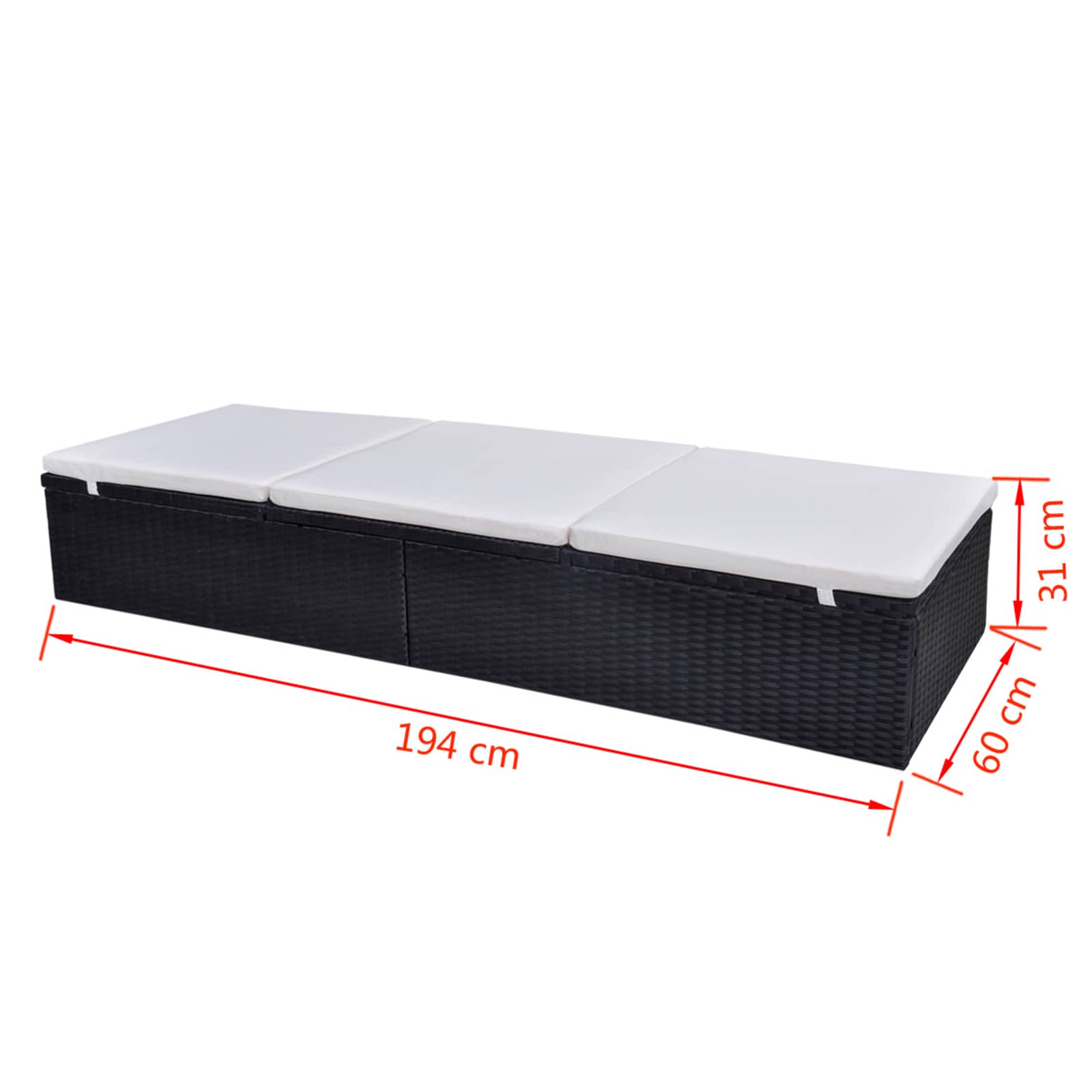 vidaXL Sonnenliege Schwarz Poly-Rattan
