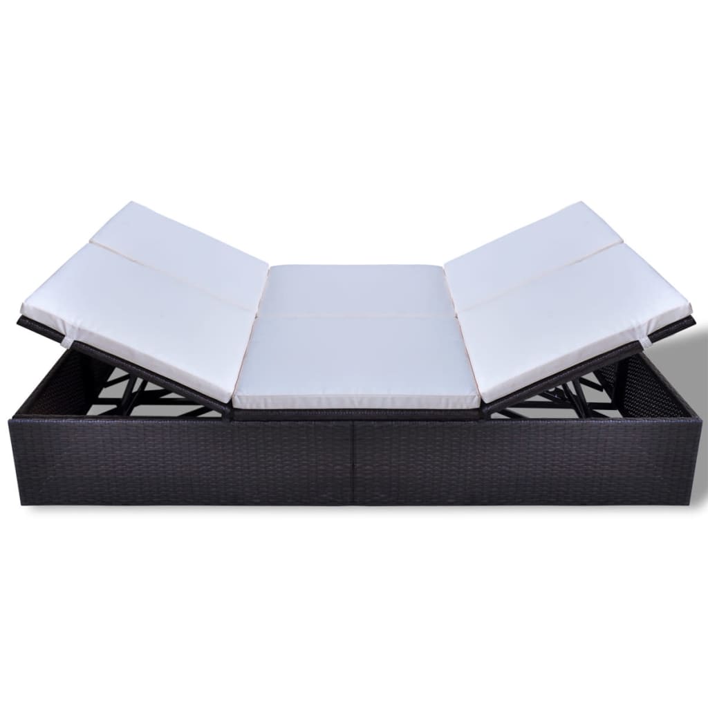vidaXL Doppel-Sonnenliege mit Auflage Poly Rattan Braun