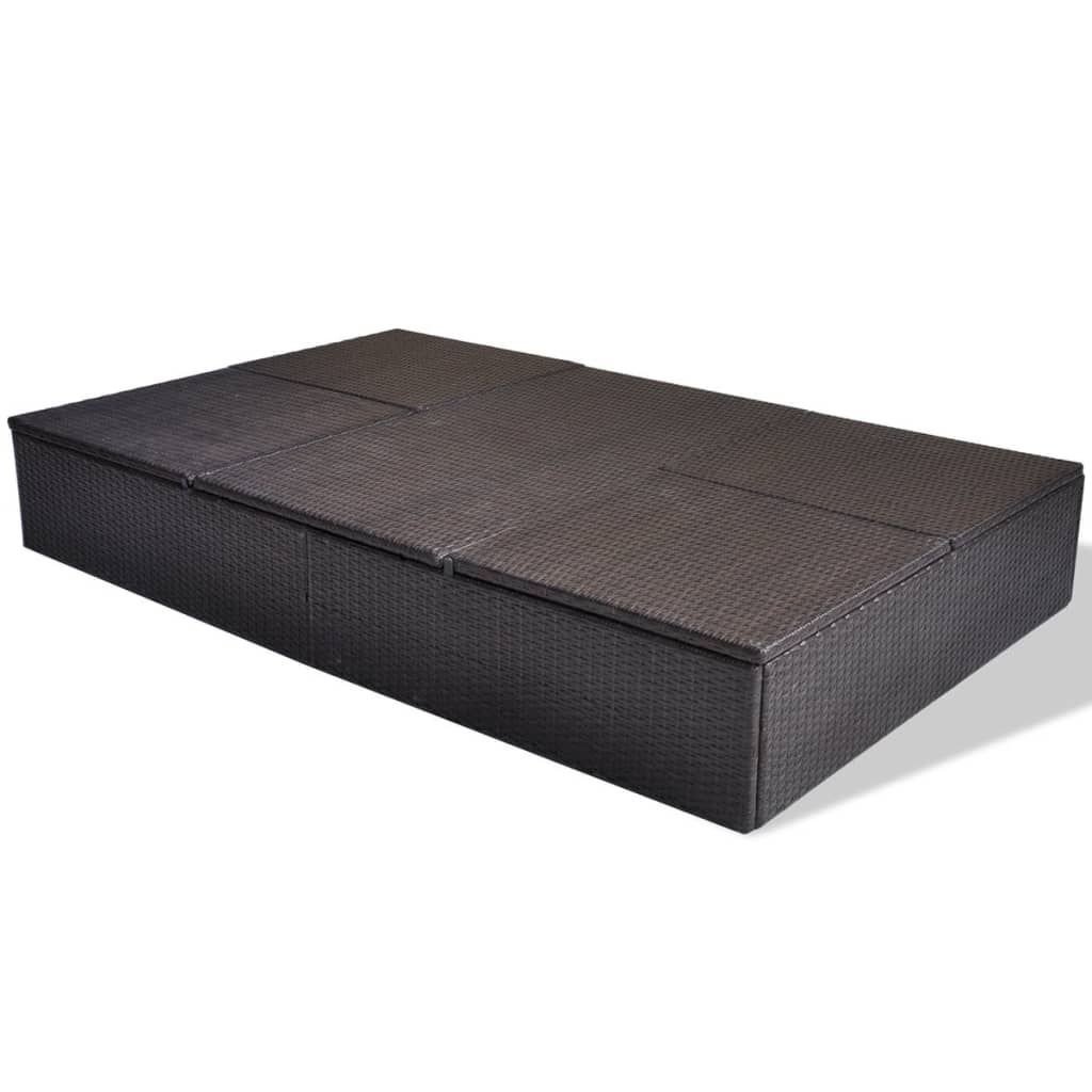 vidaXL Doppel-Sonnenliege mit Auflage Poly Rattan Braun