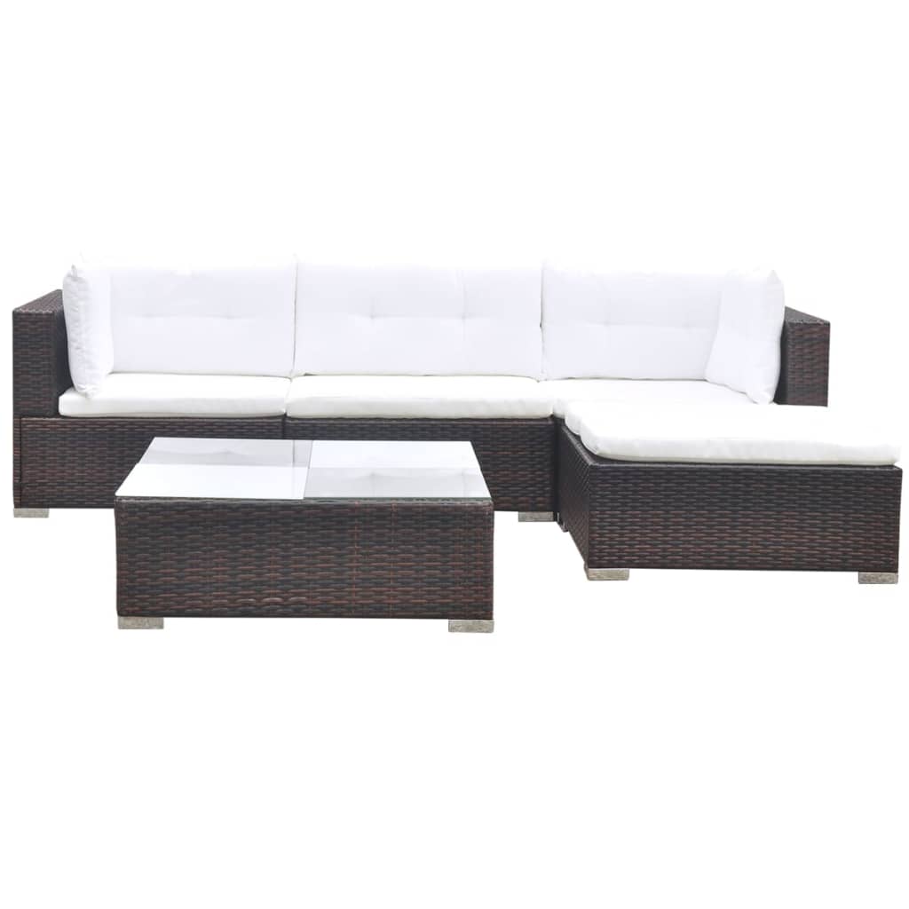 vidaXL 5-tlg. Garten-Lounge-Set mit Auflagen Poly Rattan Braun