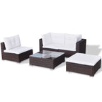 vidaXL 5-tlg. Garten-Lounge-Set mit Auflagen Poly Rattan Braun