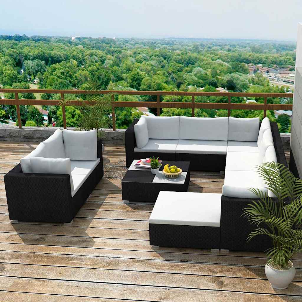 vidaXL 10-tlg. Garten-Lounge-Set mit Auflagen Poly Rattan Braun