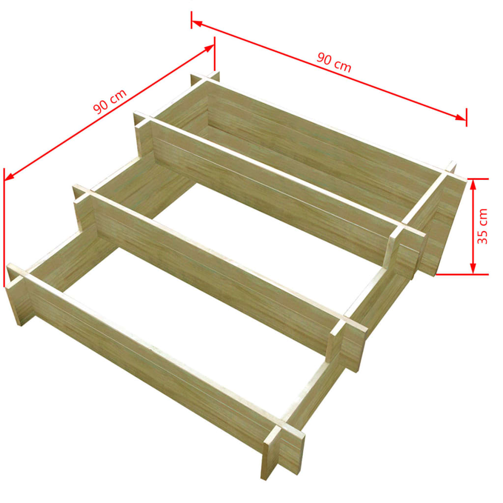 vidaXL 3-stufiger Pflanzkübel 90 x 90 x 35 cm Holz Imprägniert