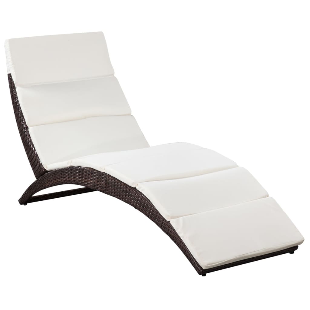 vidaXL Klappbare Sonnenliege mit Auflage Poly Rattan Braun