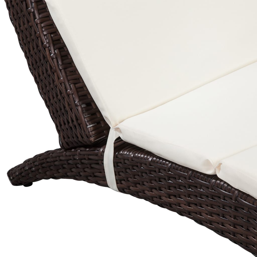 vidaXL Klappbare Sonnenliege mit Auflage Poly Rattan Braun