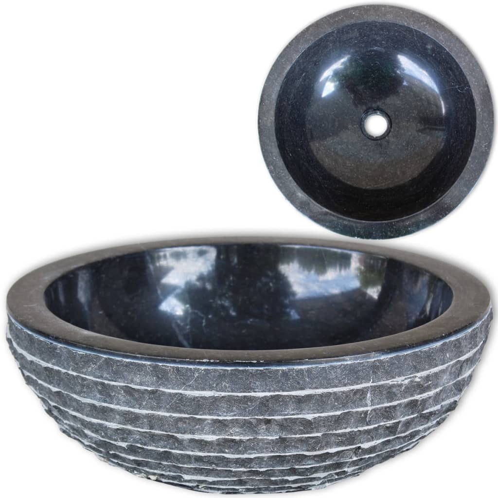 vidaXL Waschbecken Marmor 40 cm Schwarz