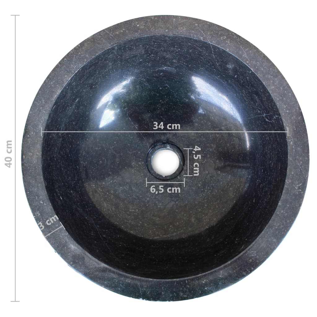 vidaXL Waschbecken Marmor 40 cm Schwarz