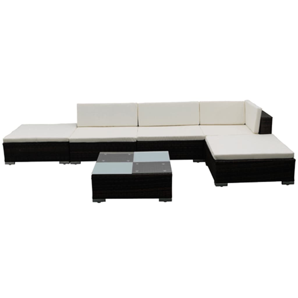 vidaXL 6-tlg. Garten-Lounge-Set mit Auflagen Poly Rattan Braun