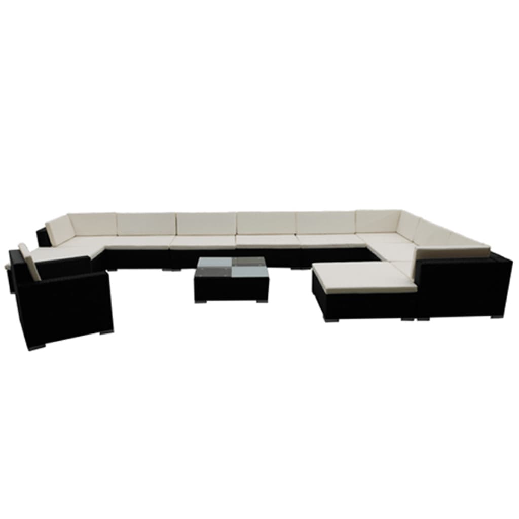 vidaXL 12-tlg. Garten-Lounge-Set mit Kissen Poly Rattan Schwarz