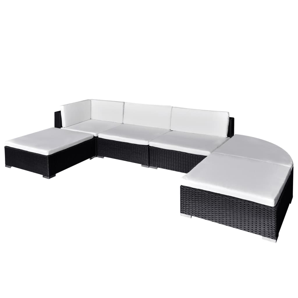 vidaXL 6-tlg. Garten-Lounge-Set mit Kissen Poly Rattan Schwarz