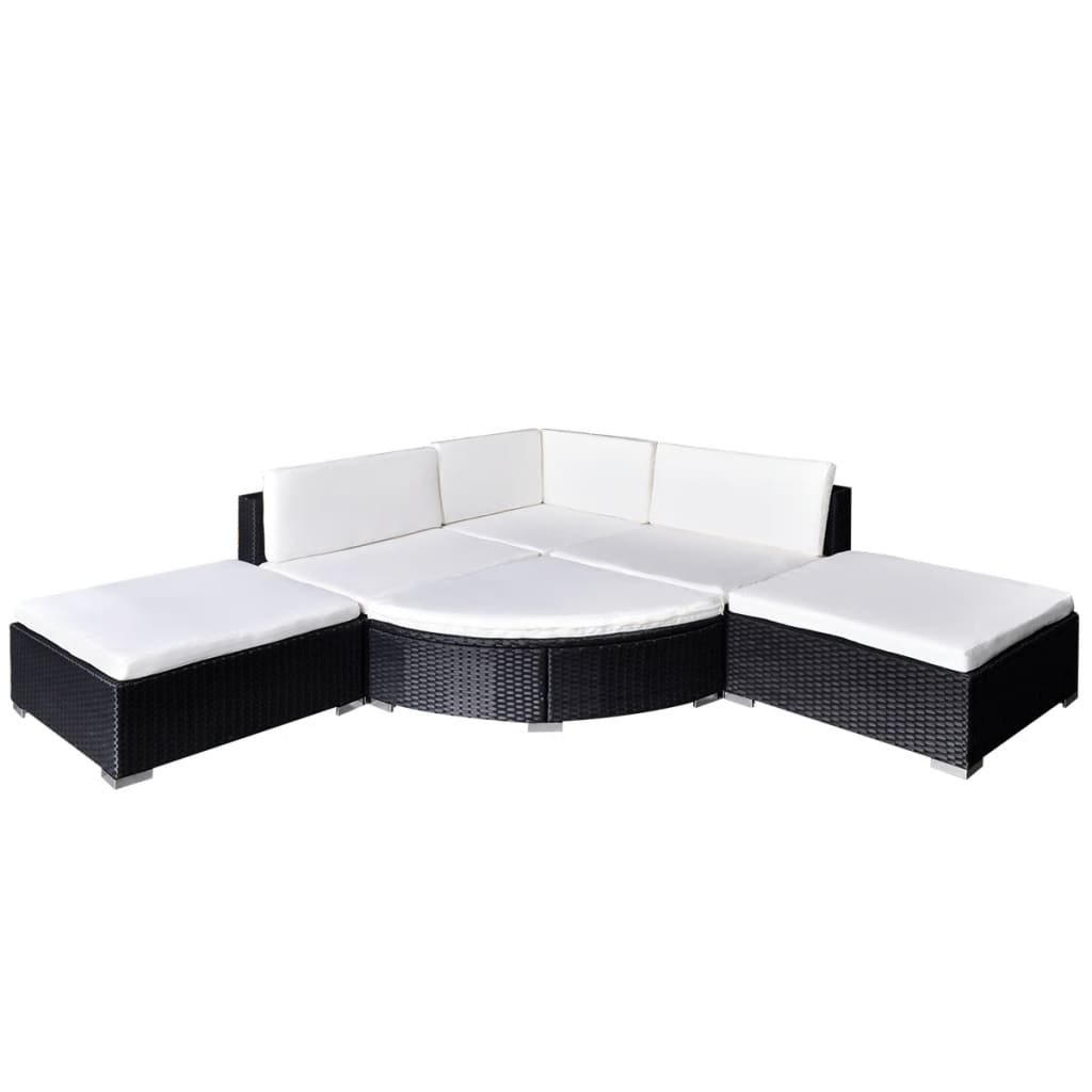 vidaXL 6-tlg. Garten-Lounge-Set mit Kissen Poly Rattan Schwarz