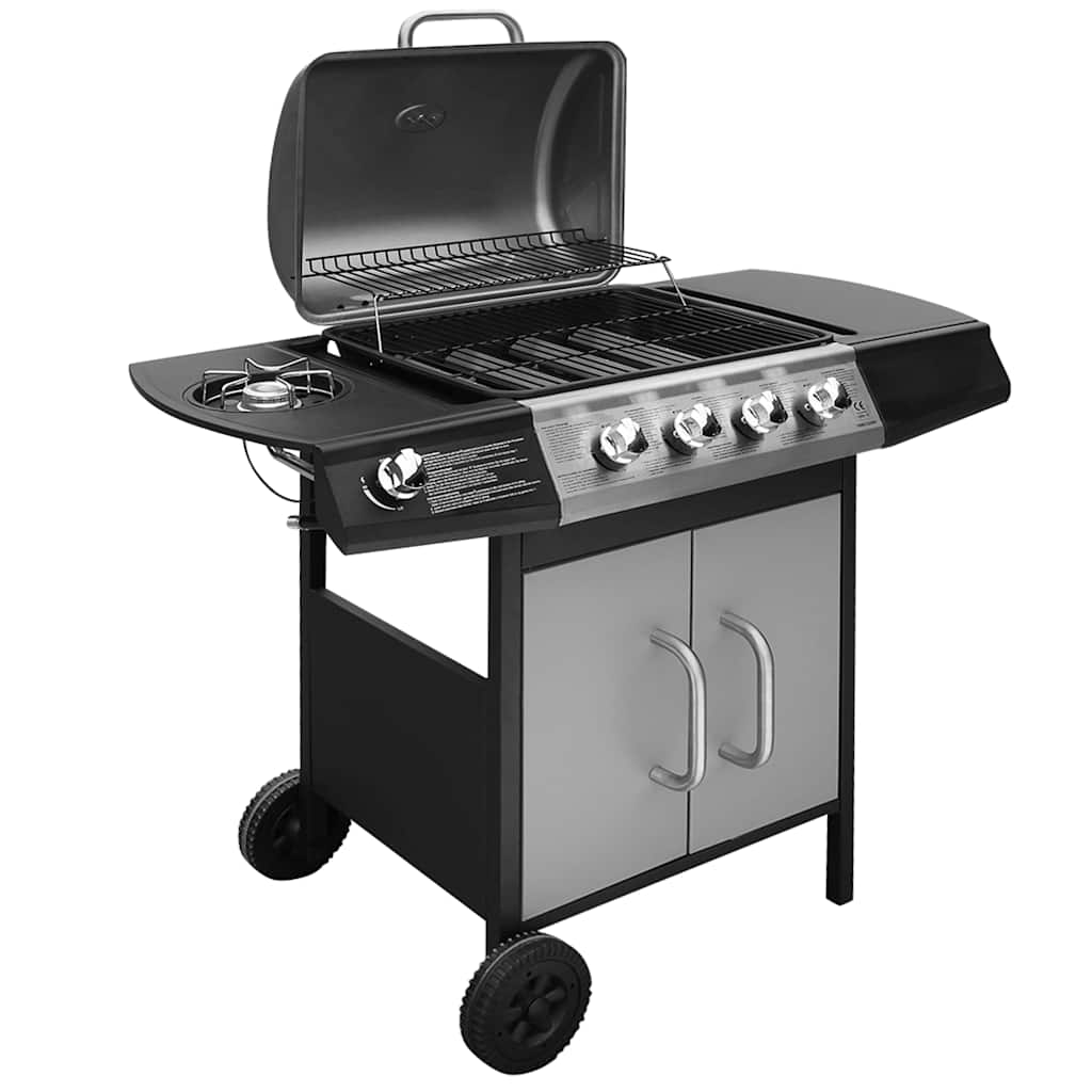 vidaXL Gasgrill 4+1 Flammen Schwarz und Silbern