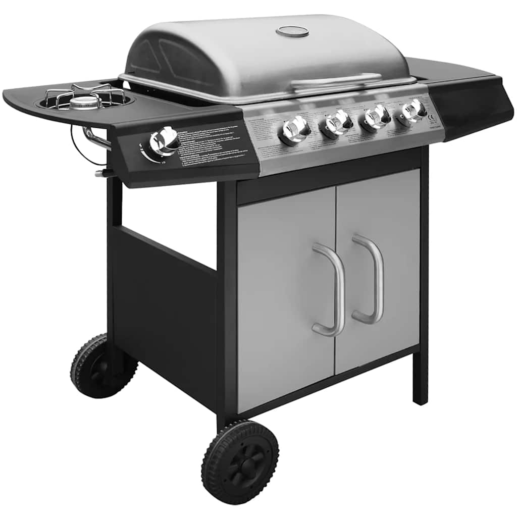 vidaXL Gasgrill 4+1 Flammen Schwarz und Silbern