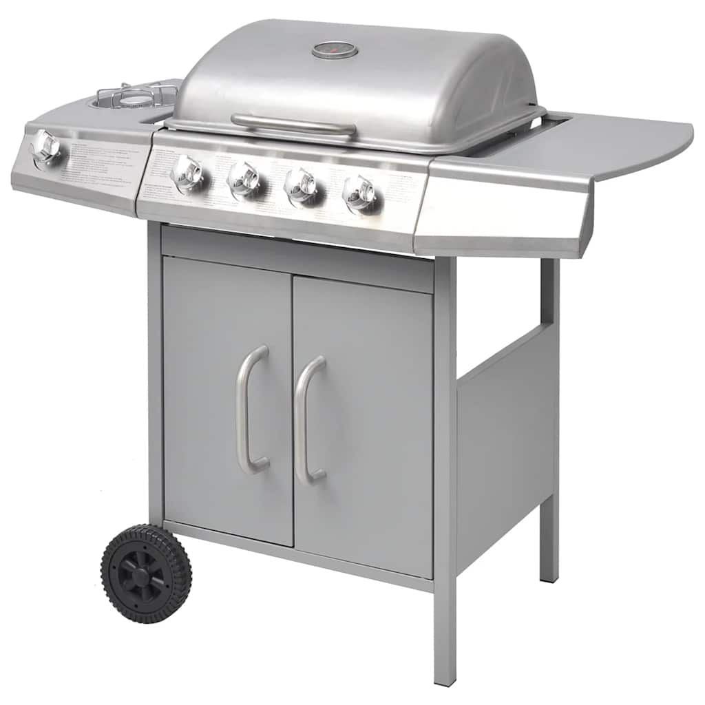 vidaXL Gasgrill 4+1 Flammen Silbern