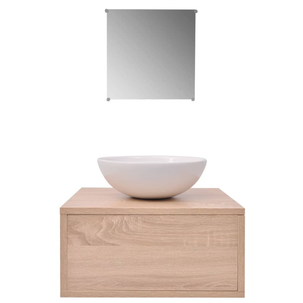 vidaXL 3-tlg. Badmöbel und Waschbecken Set Beige