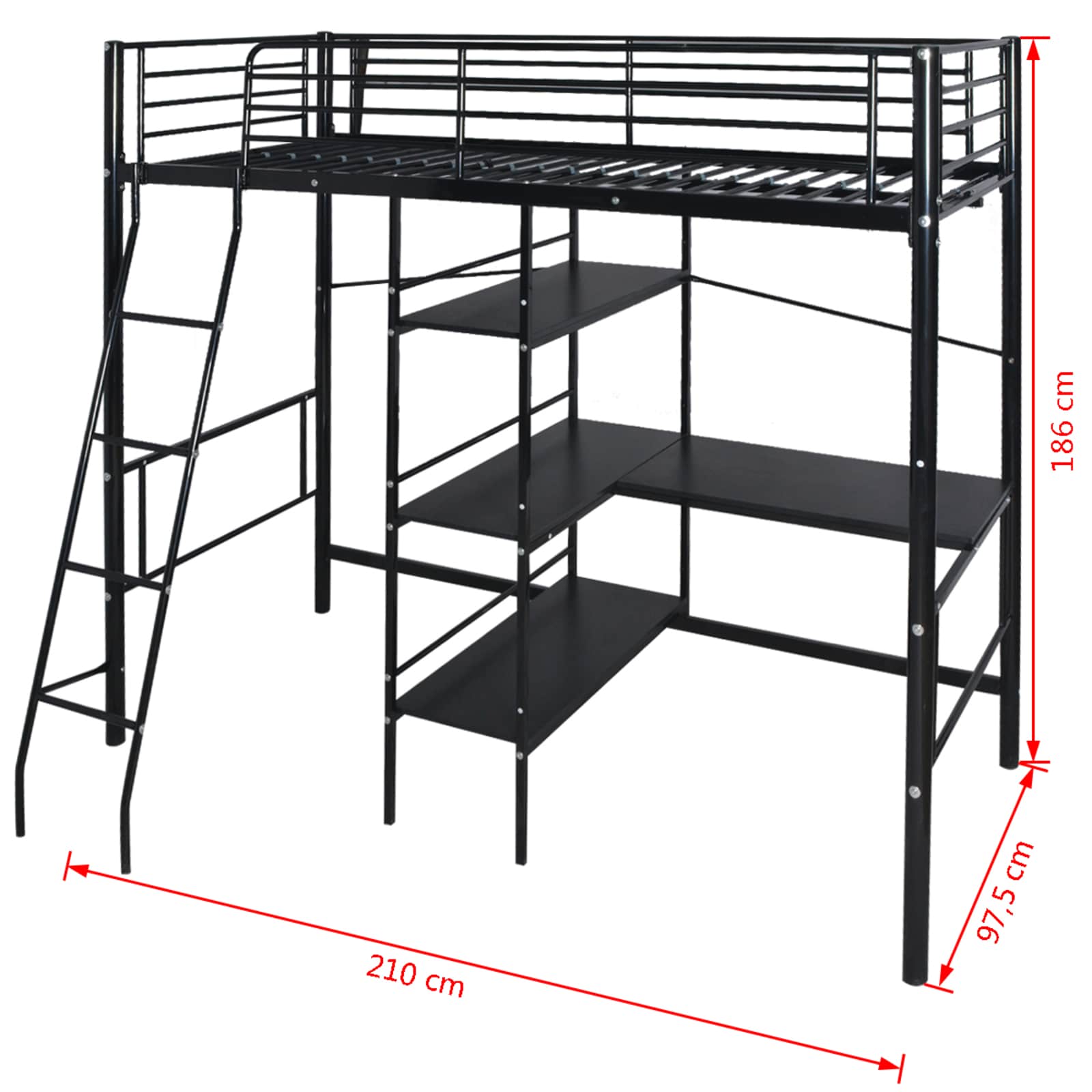 vidaXL Bett mit Matratze Schwarz 200 x 90 cm Metall