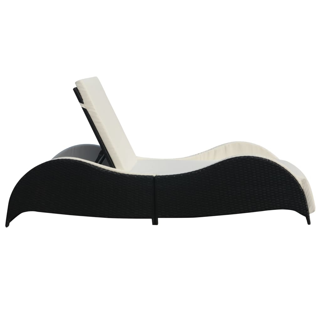 vidaXL Sonnenliege mit Polsterauflage Poly Rattan Schwarz