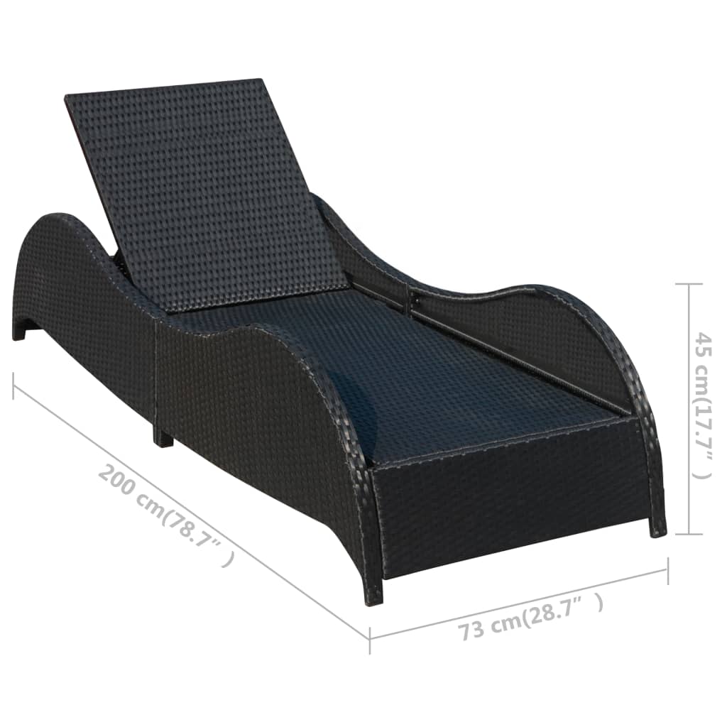 vidaXL Sonnenliege mit Polsterauflage Poly Rattan Schwarz