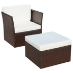 vidaXL Gartensessel mit Fußhocker Poly Rattan Braun