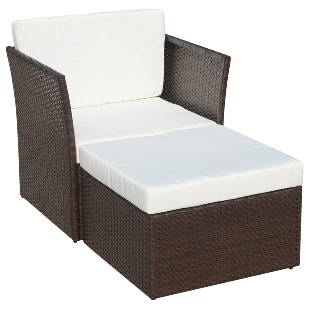 vidaXL Gartensessel mit Fußhocker Poly Rattan Braun