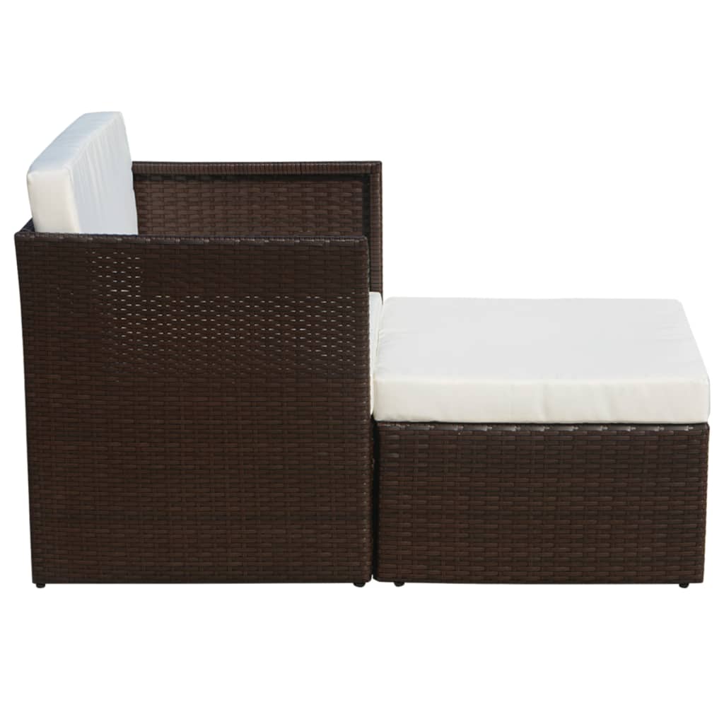 vidaXL Gartensessel mit Fußhocker Poly Rattan Braun
