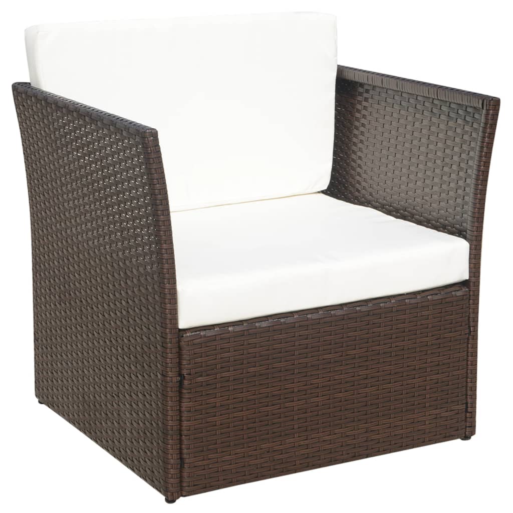 vidaXL Gartensessel mit Fußhocker Poly Rattan Braun