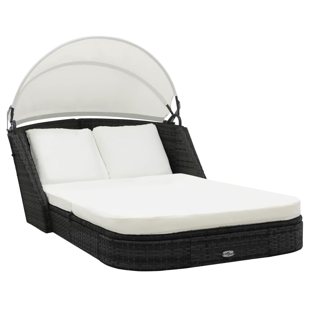 vidaXL Sonnenliege mit Dach Poly Rattan Schwarz