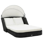 vidaXL Sonnenliege mit Dach Poly Rattan Schwarz