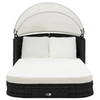vidaXL Sonnenliege mit Dach Poly Rattan Schwarz