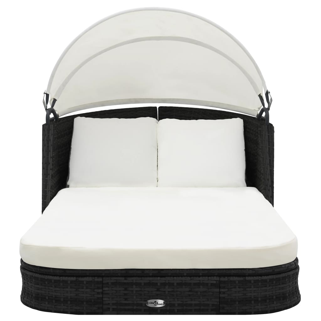 vidaXL Sonnenliege mit Dach Poly Rattan Schwarz