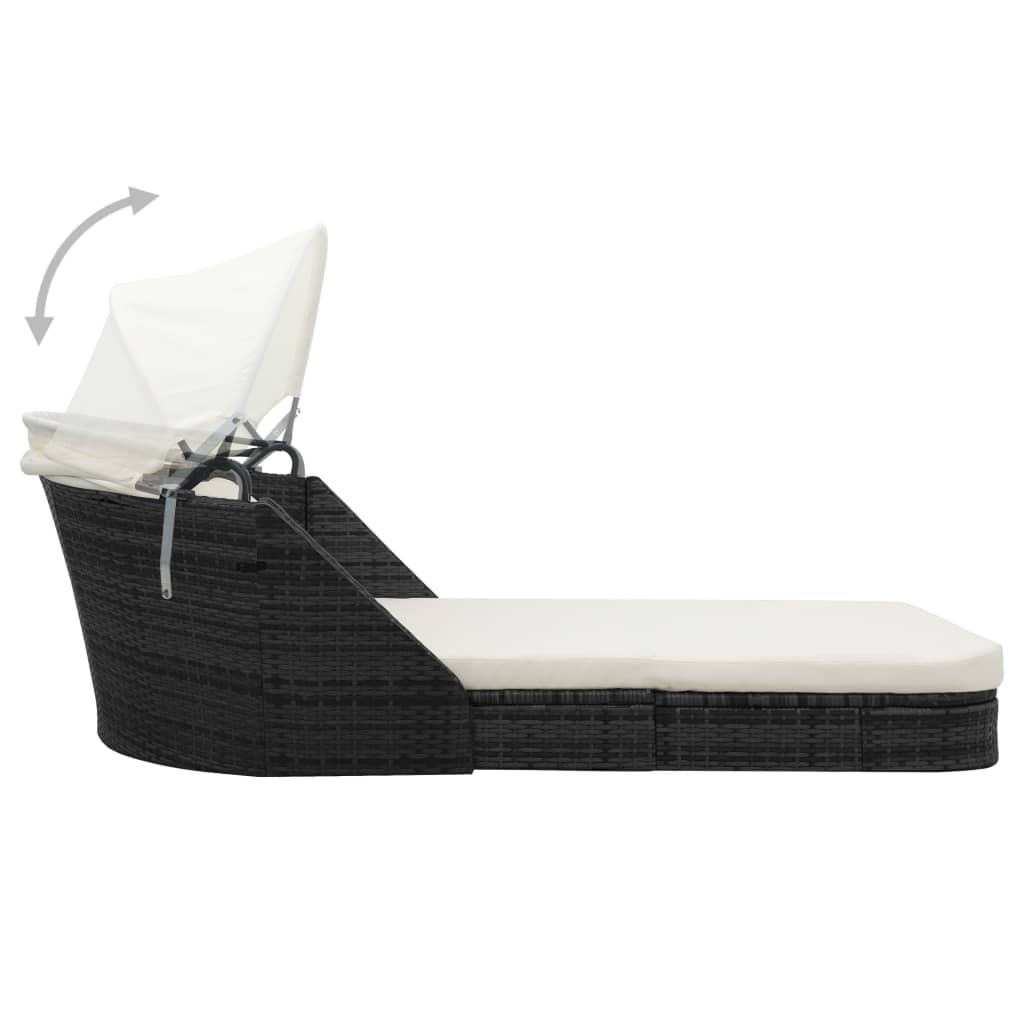 vidaXL Sonnenliege mit Dach Poly Rattan Schwarz