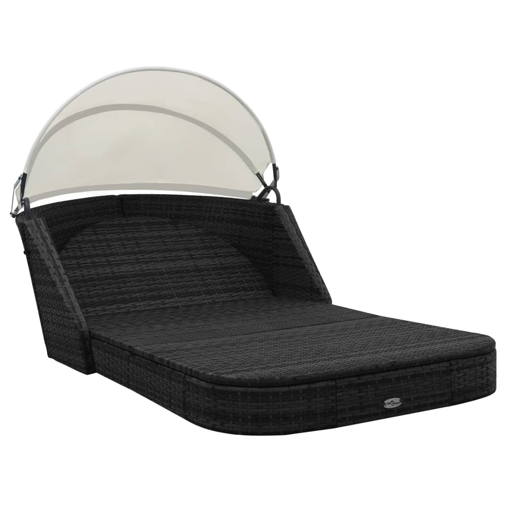 vidaXL Sonnenliege mit Dach Poly Rattan Schwarz