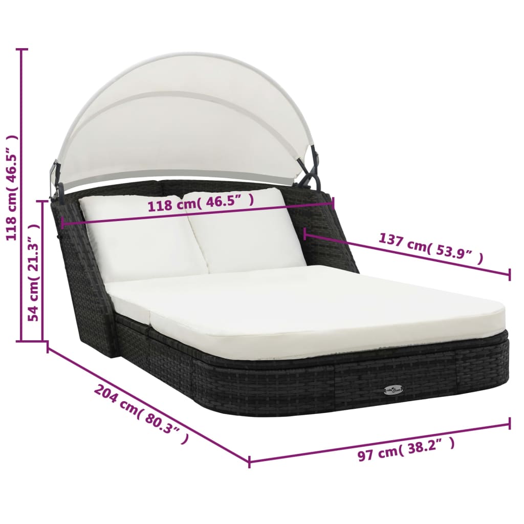 vidaXL Sonnenliege mit Dach Poly Rattan Schwarz