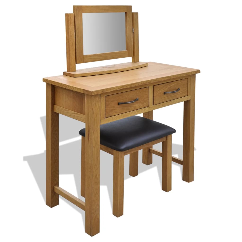 vidaXL Frisiertisch mit Hocker Massivholz Eiche