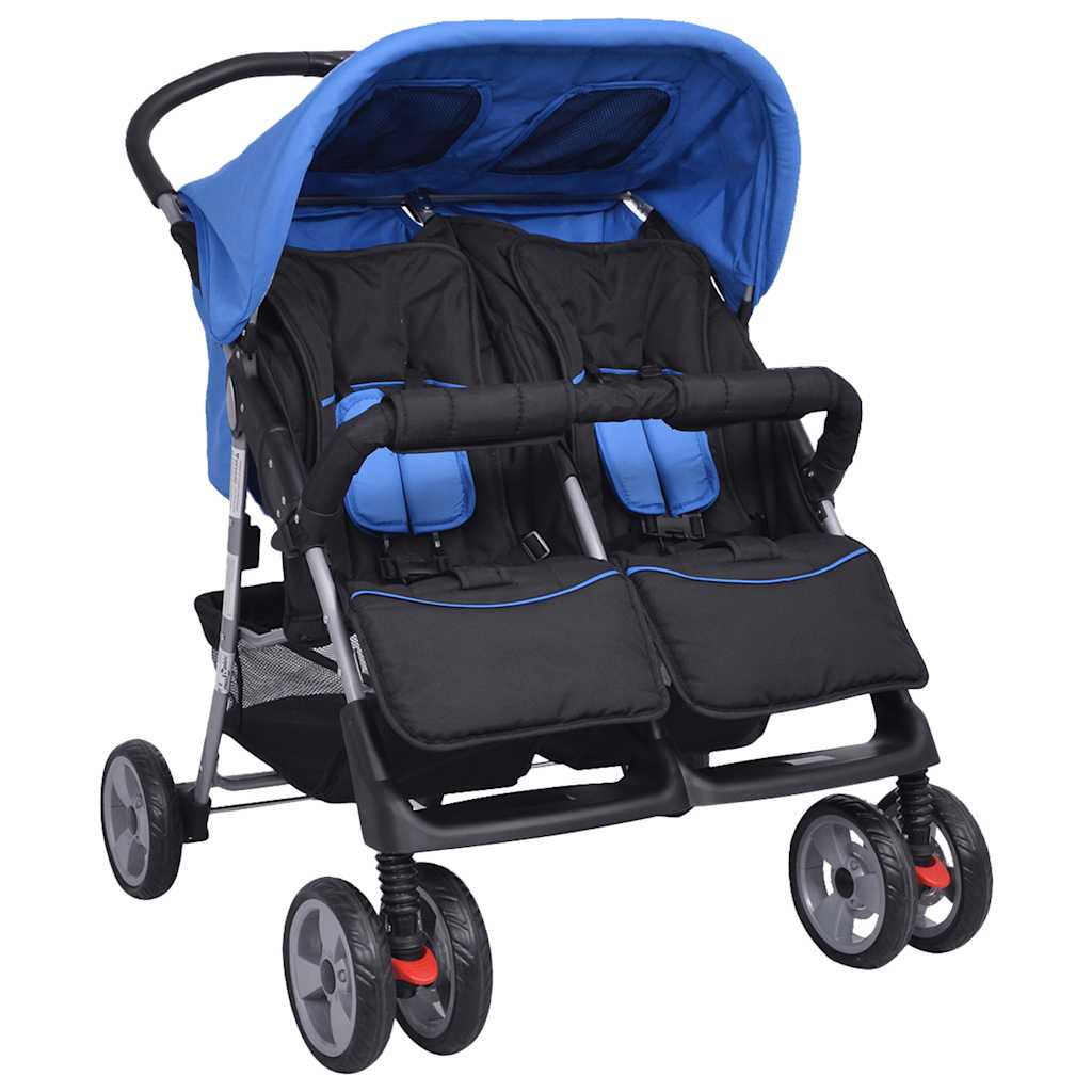 vidaXL Zwillingskinderwagen Stahl Rot und Schwarz