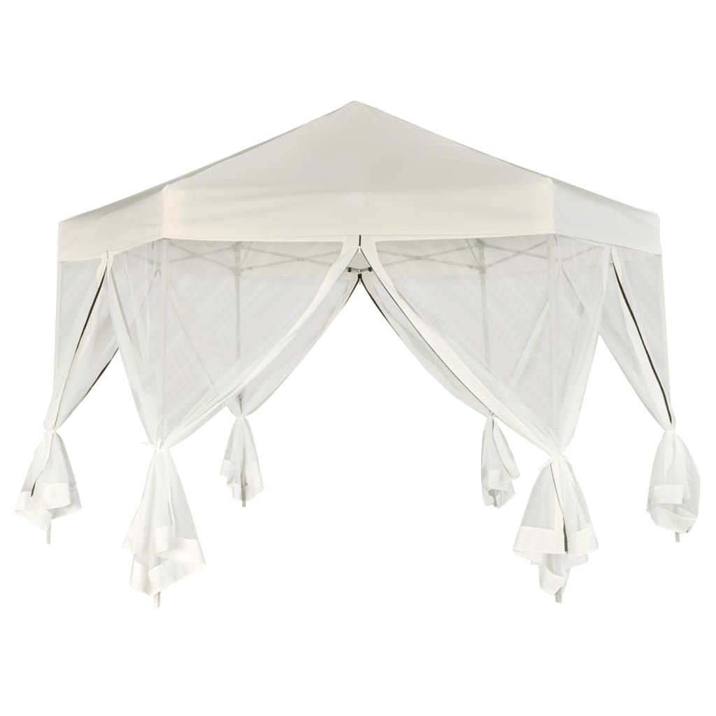 vidaXL Hexagonal Pop-Up Zelt mit 6 Seitenwänden Cremeweiß 3,6x3,1 m