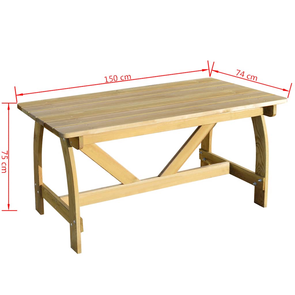 vidaXL Gartentisch 150 x 74 x 75 cm Imprägniertes Kiefernholz