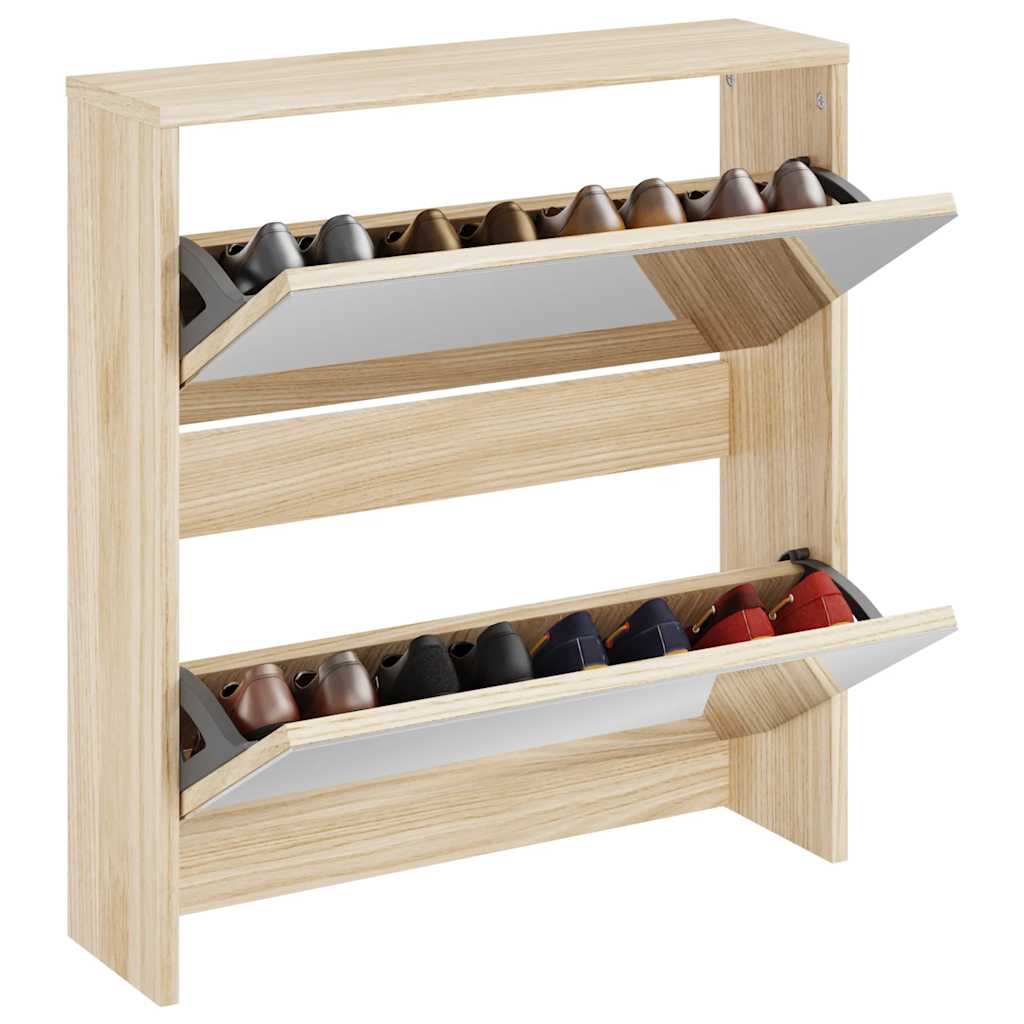vidaXL Schuhschrank mit 2 Fächern Spiegel Eiche-Optik 63x17x67 cm