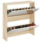 vidaXL Schuhschrank mit 2 Fächern Spiegel Eiche-Optik 63x17x67 cm