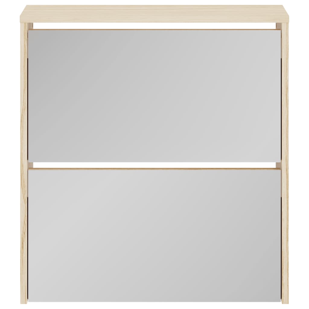 vidaXL Schuhschrank mit 2 Fächern Spiegel Eiche-Optik 63x17x67 cm