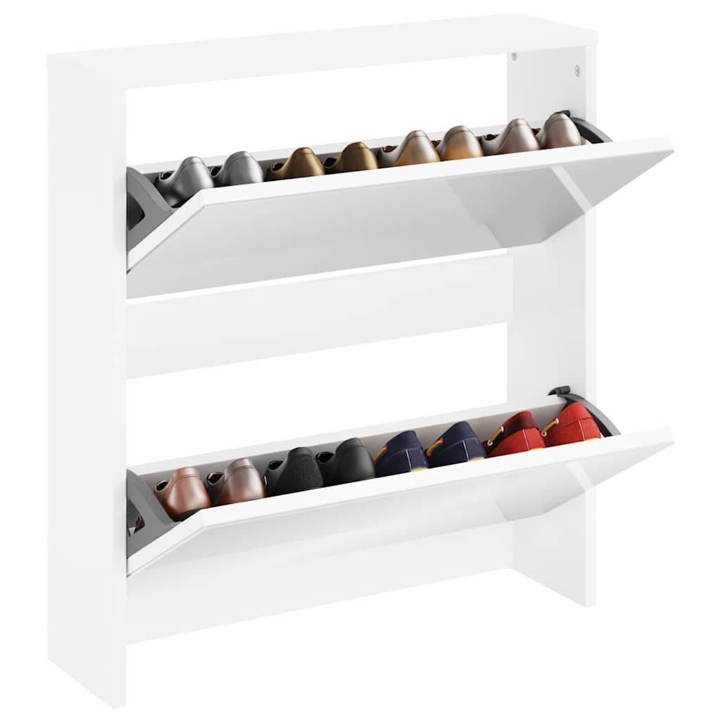 vidaXL Schuhschrank mit 2 Fächern Spiegel Weiß 63x17x67 cm