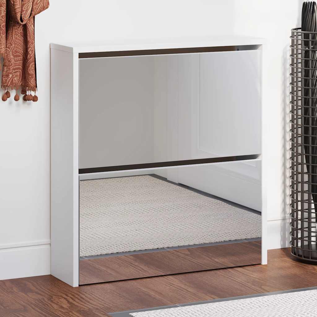 vidaXL Schuhschrank mit 2 Fächern Spiegel Weiß 63x17x67 cm