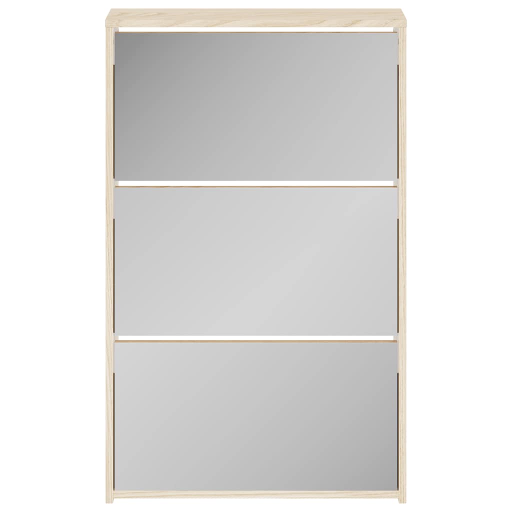 vidaXL Schuhschrank mit 3 Fächern Spiegel Eiche-Optik 63x17x102,5 cm