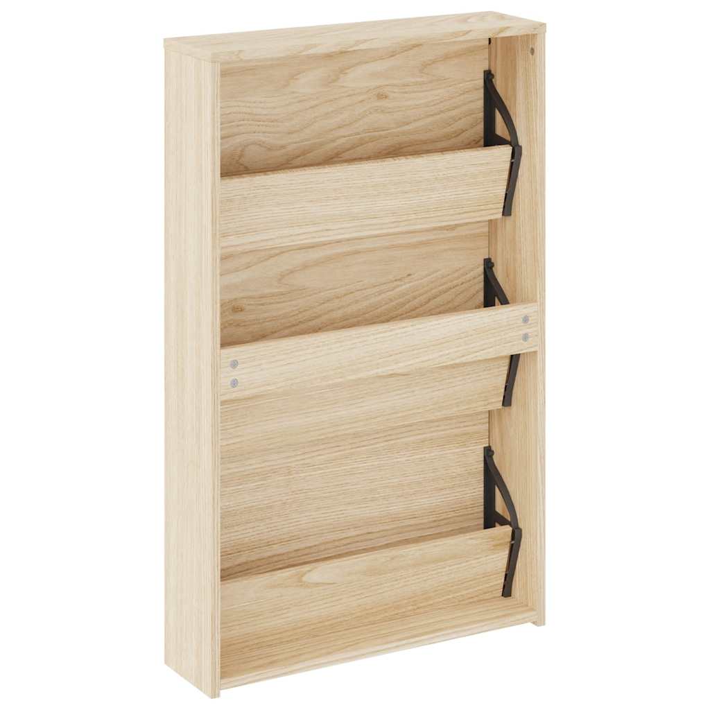 vidaXL Schuhschrank mit 3 Fächern Spiegel Eiche-Optik 63x17x102,5 cm