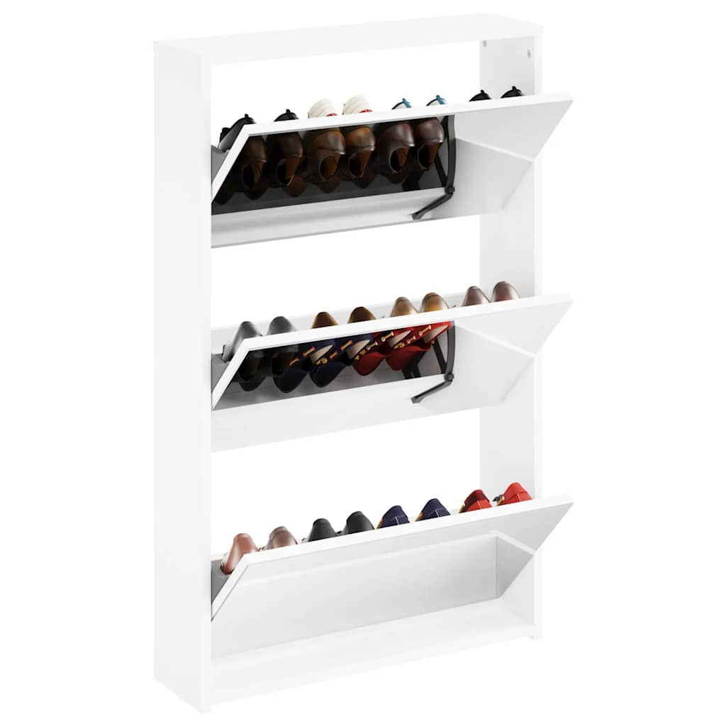 vidaXL Schuhschrank mit 3 Fächern Spiegel Weiß 63x17x102,5 cm