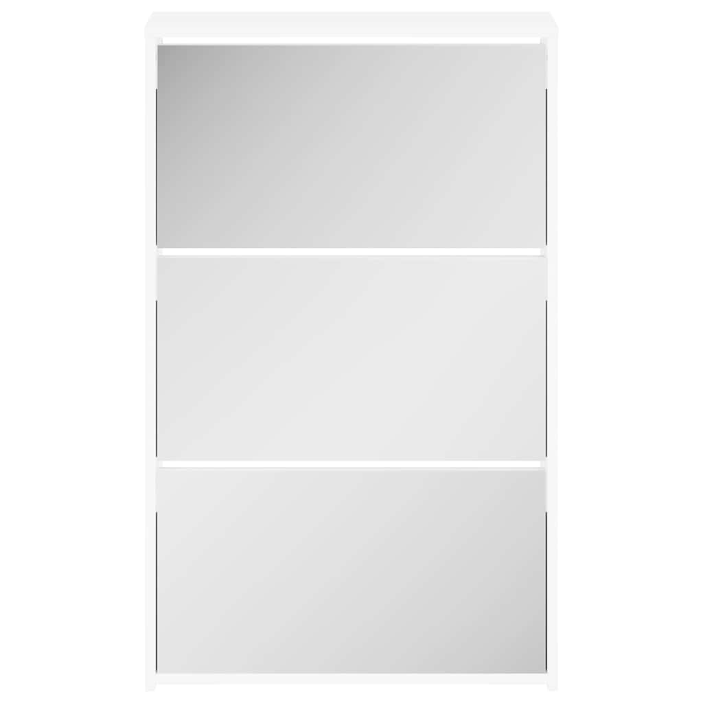 vidaXL Schuhschrank mit 3 Fächern Spiegel Weiß 63x17x102,5 cm
