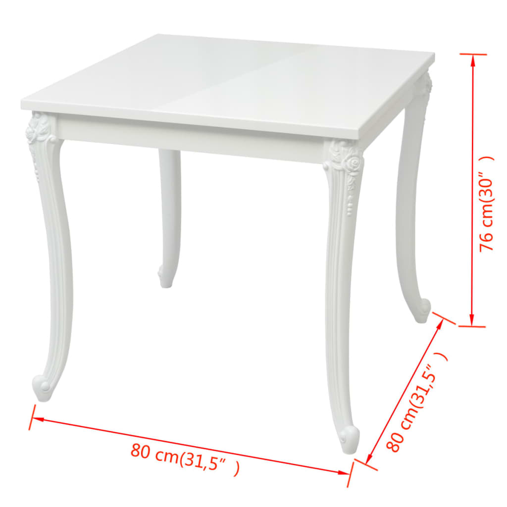 vidaXL Esstisch 80x80x76 cm Hochglanz-Weiß
