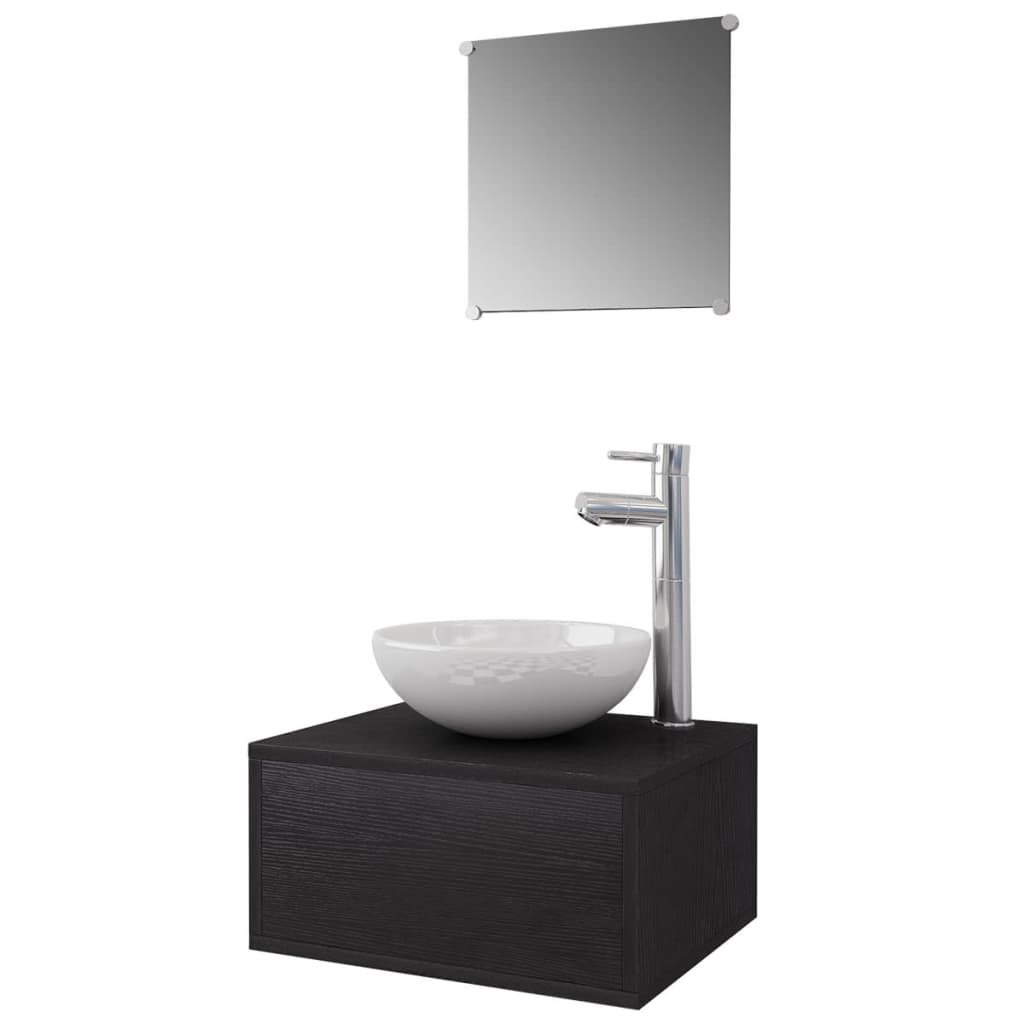vidaXL 4-tlg. Badmöbel-Set mit Waschbecken und Wasserhahn Schwarz