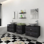 vidaXL 9-tlg. Badmöbel-Set mit Waschbecken und Wasserhahn Schwarz