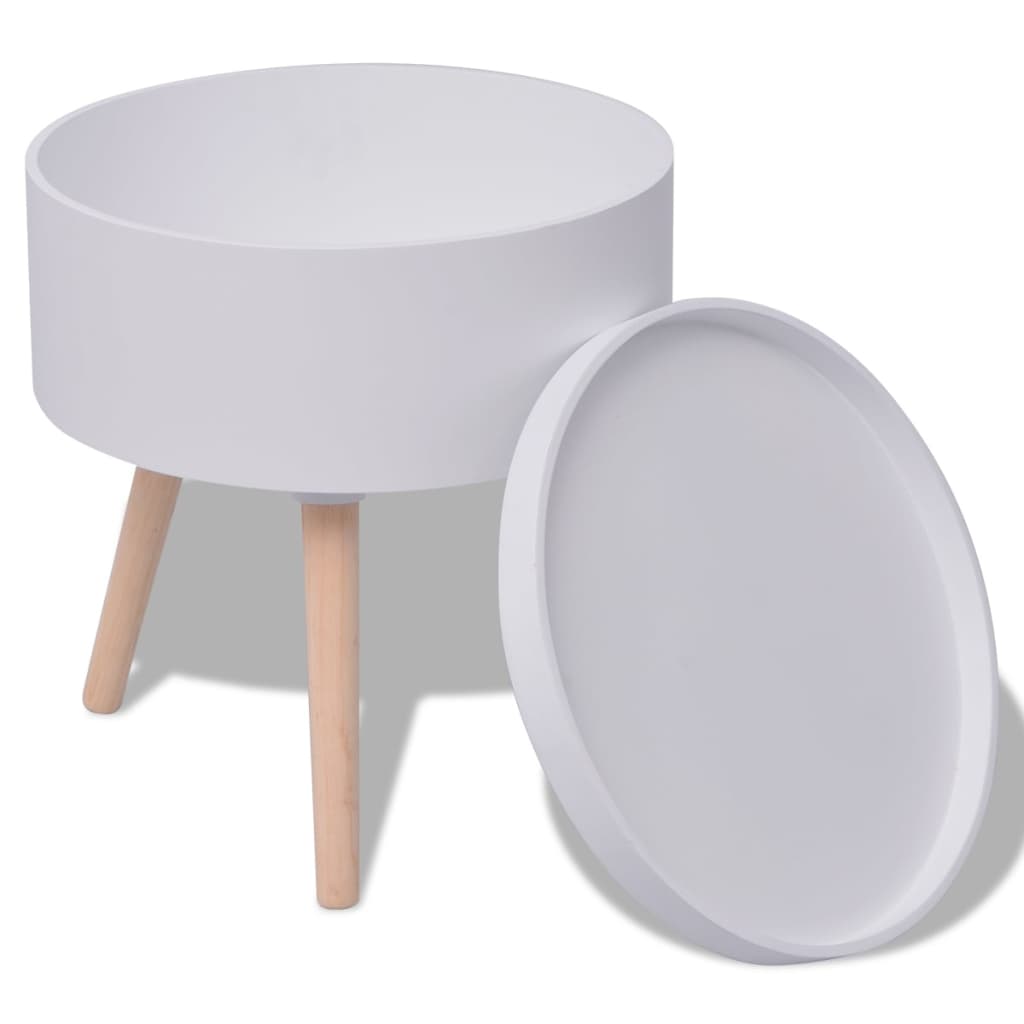 vidaXL Beistelltisch mit Serviertablett rund 39,5x44,5 cm weiß